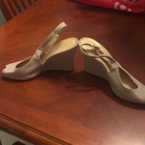 Prwnd KATE SPADE Women's Beige Linen Open Toe10 Wedge Sandals Sz10 - Picture 5 of 9